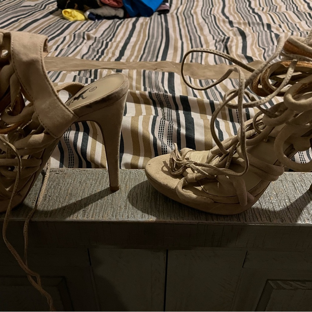 Lace Up Nude Heels